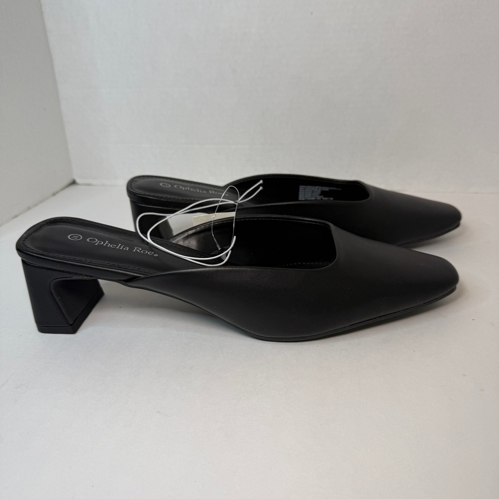 Ophelia Roe Ava Women's Black Pointed Toe Block Heel Mules Size 11 NEW
